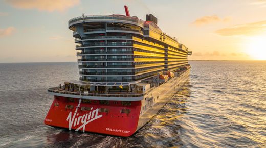 Virgin Voyages cruise ship at sunset — Royal Caribbean, Virgin Voyages, and MSC cruise planning